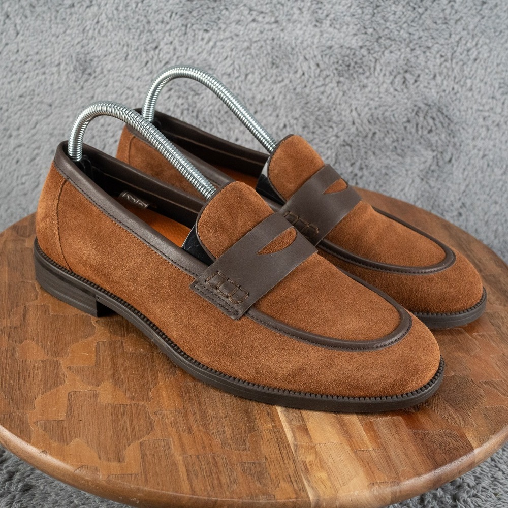 VELLAPAIS Suede Penny Loafers Men Size 8 Dark Brown Only Worn Few Times.
